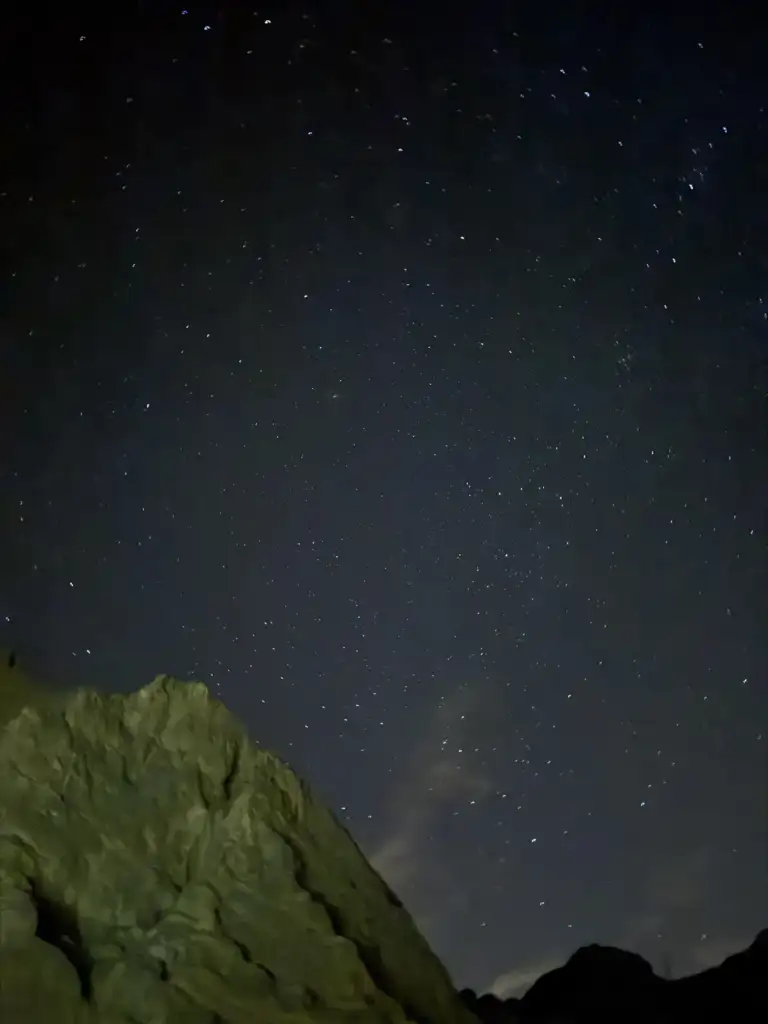 Stars above the rocky mountain landscape during a FOX ATVS expedition